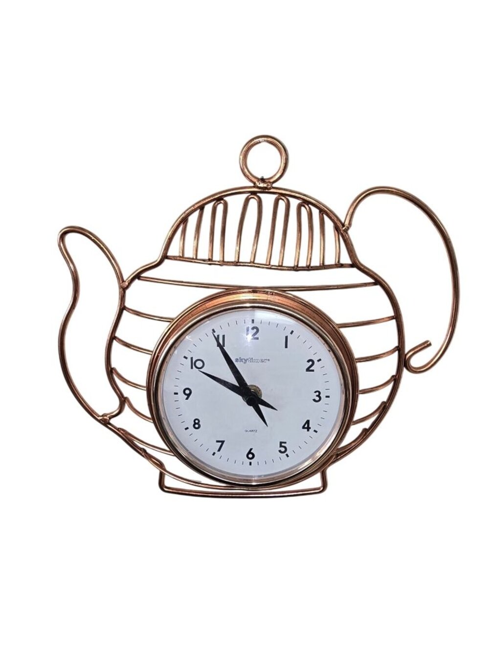Vintage Teapot Wall Clock – Skytime Quartz – Metal Wire Kitchen Décor
